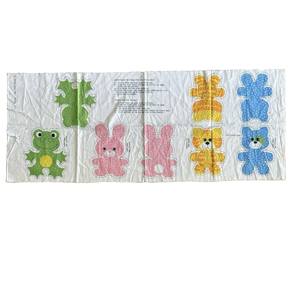Vtg Cut & Sew Fabric Panel Stuffed Toys Frog Bunny Cat Springs Mills 7534 READ